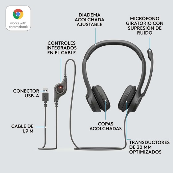 Auriculares Logitech H390 con Micrófono USB – Negros