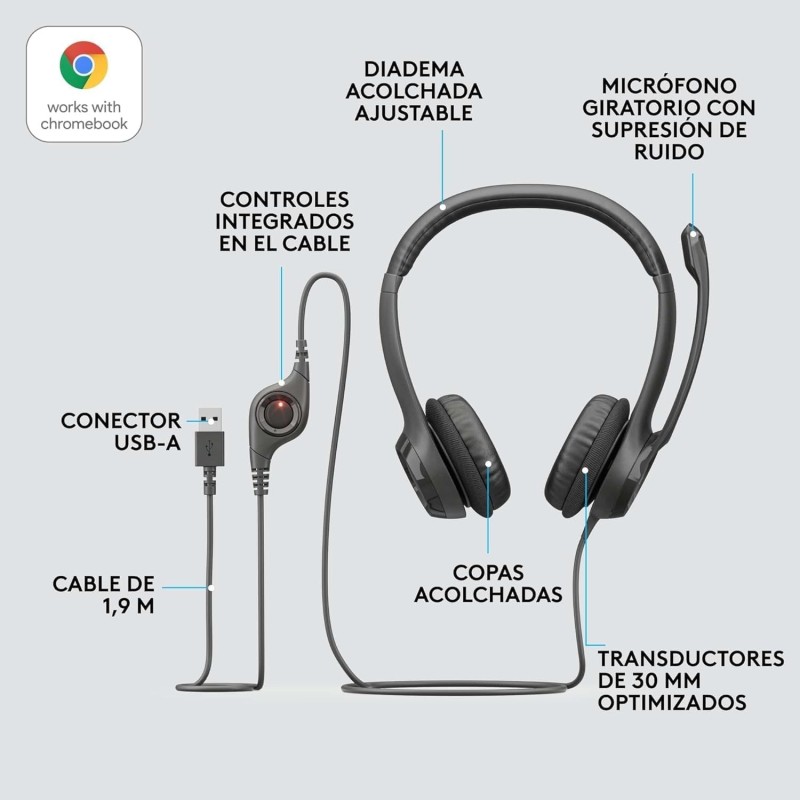 Auriculares Logitech H390 con Micrófono USB – Negros